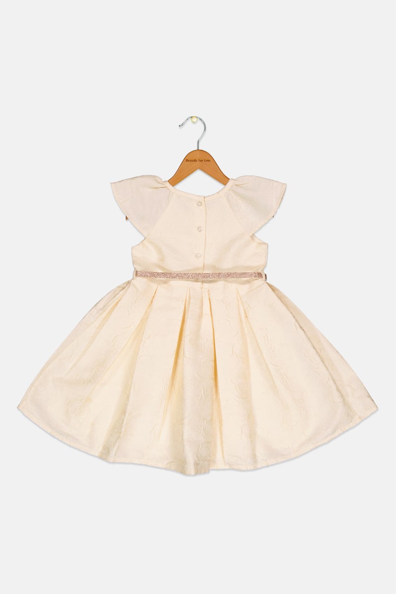 Hamleys Kids Girl Textured Belted Dress, Ivory - Image 3